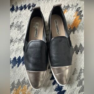 Karl Lagerfeld Men's Black and Silver Loafers